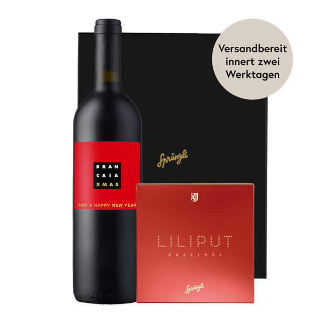 Geschenkset Sprüngli Liliput Pralinés TRE XMAS 2022, Brancaia, Toscana